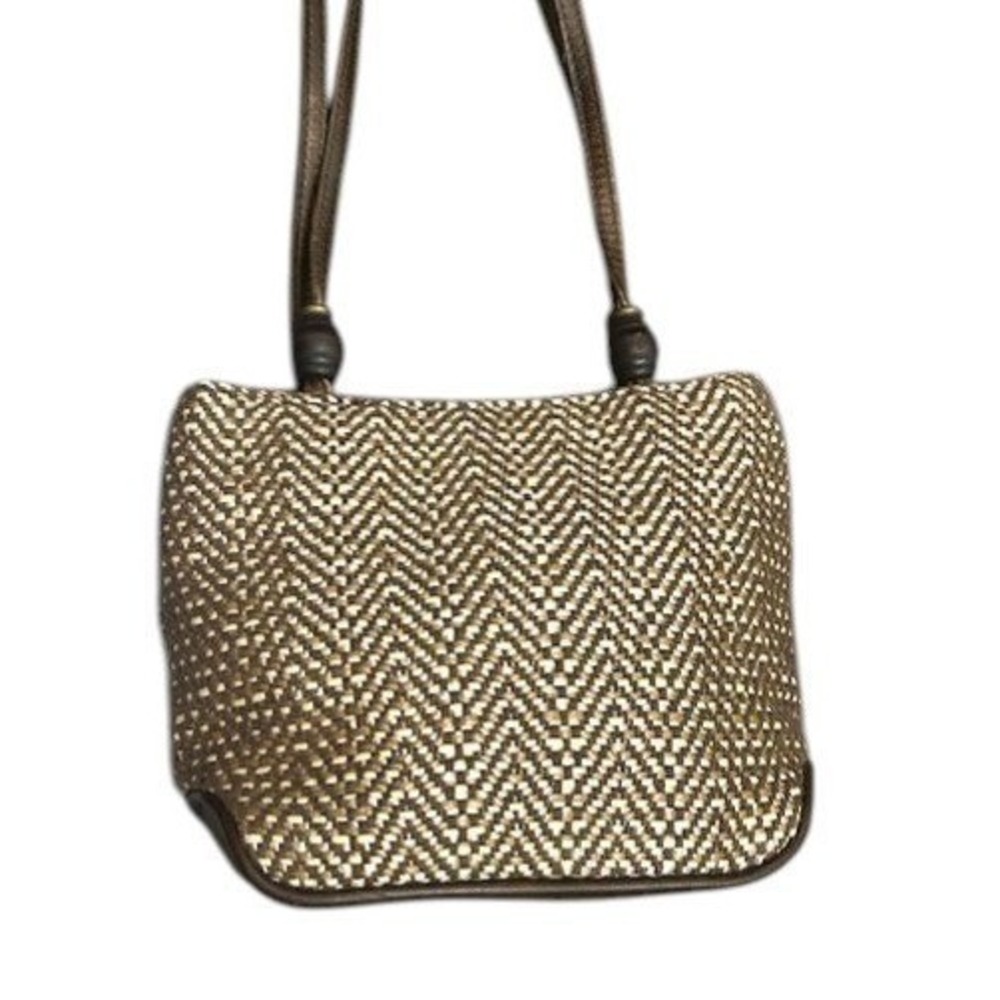 Liz Claiborne Woven‎ Small Crossbody Bag Brown Tan Olefin Cotton Blend Purse